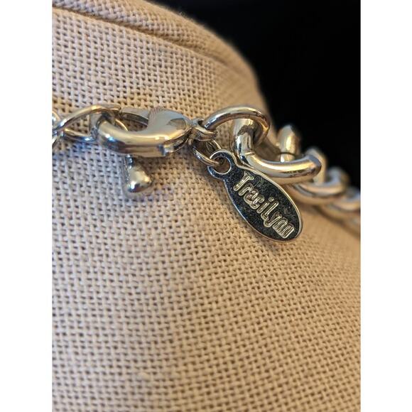 Traci Lynn Rhinestone White Tile  Silver Tone Chunky Chain Statement Necklace - Picture 4 of 6